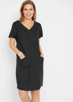bonprix bonprix Vestido corto con lino Negro Hot