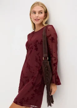 bonprix bonprix Vestido corto con malla rojo avellana