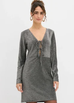 bonprix bonprix Vestido corto con material brillante y detalle de lazo Negro-plata Discount