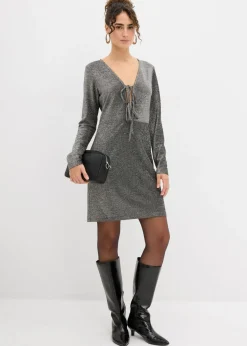 bonprix bonprix Vestido corto con material brillante y detalle de lazo Negro-plata Discount