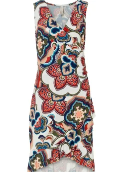 bonprix bonprix Vestido corto con volantes Blanco/azul/naranja oscuro estampado New