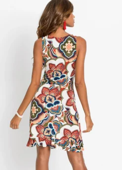bonprix bonprix Vestido corto con volantes Blanco/azul/naranja oscuro estampado New