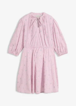 bonprix bonprix Vestido corto de algodón puro malva-blanco con rayas