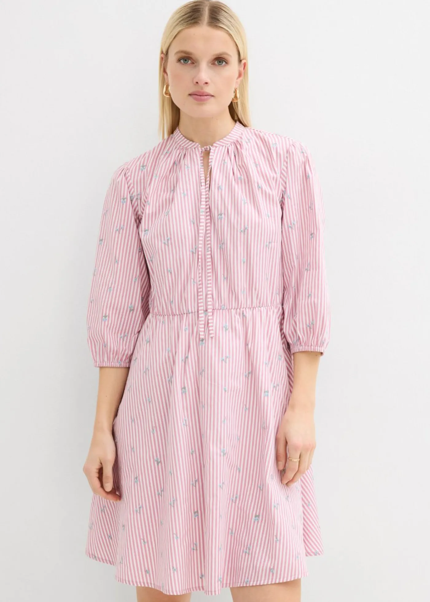 bonprix bonprix Vestido corto de algodón puro malva-blanco con rayas