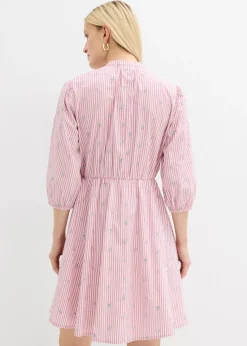 bonprix bonprix Vestido corto de algodón puro malva-blanco con rayas