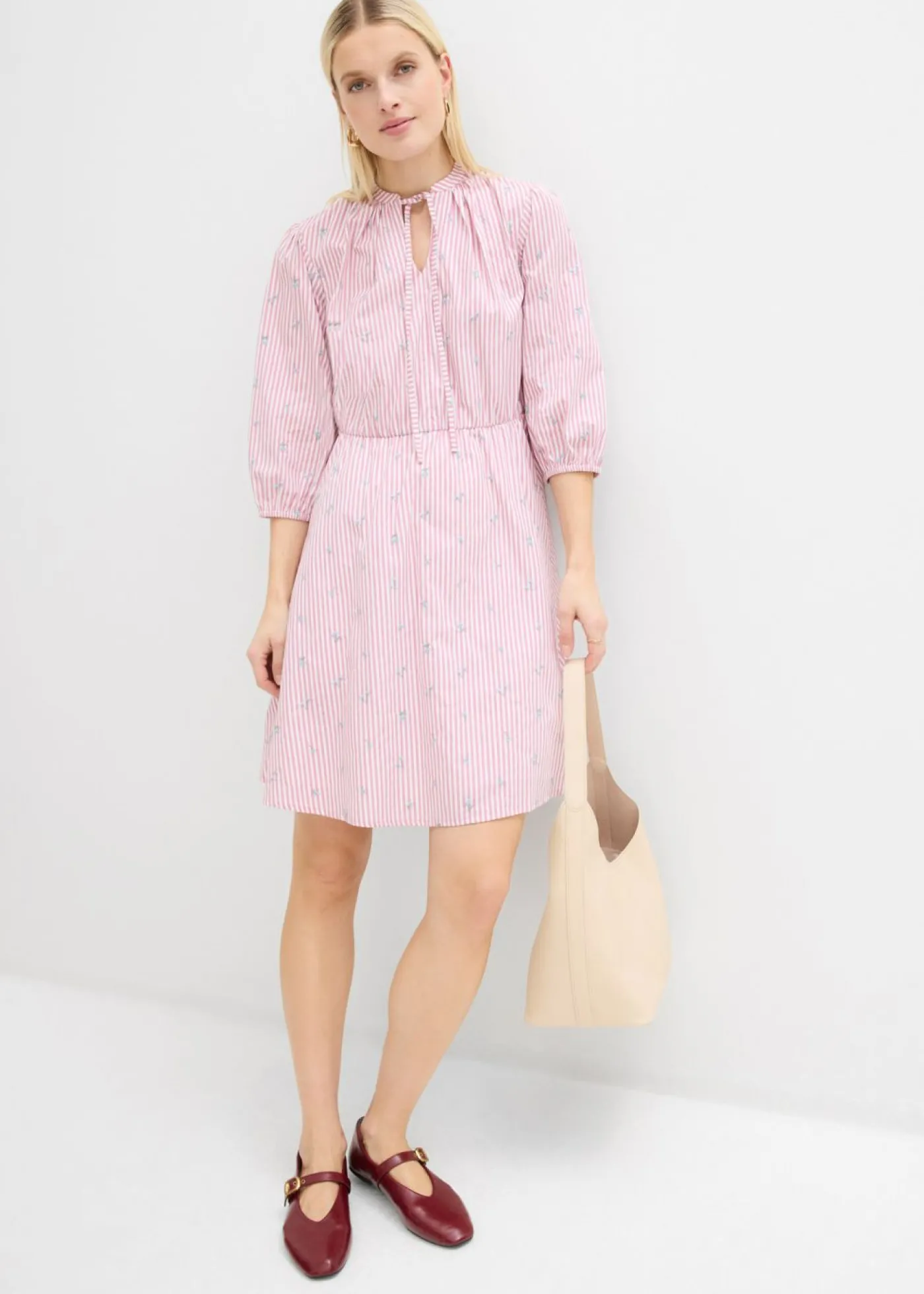 bonprix bonprix Vestido corto de algodón puro malva-blanco con rayas