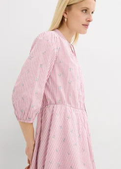 bonprix bonprix Vestido corto de algodón puro malva-blanco con rayas