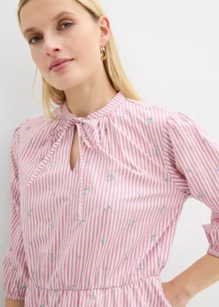 bonprix bonprix Vestido corto de algodón puro malva-blanco con rayas