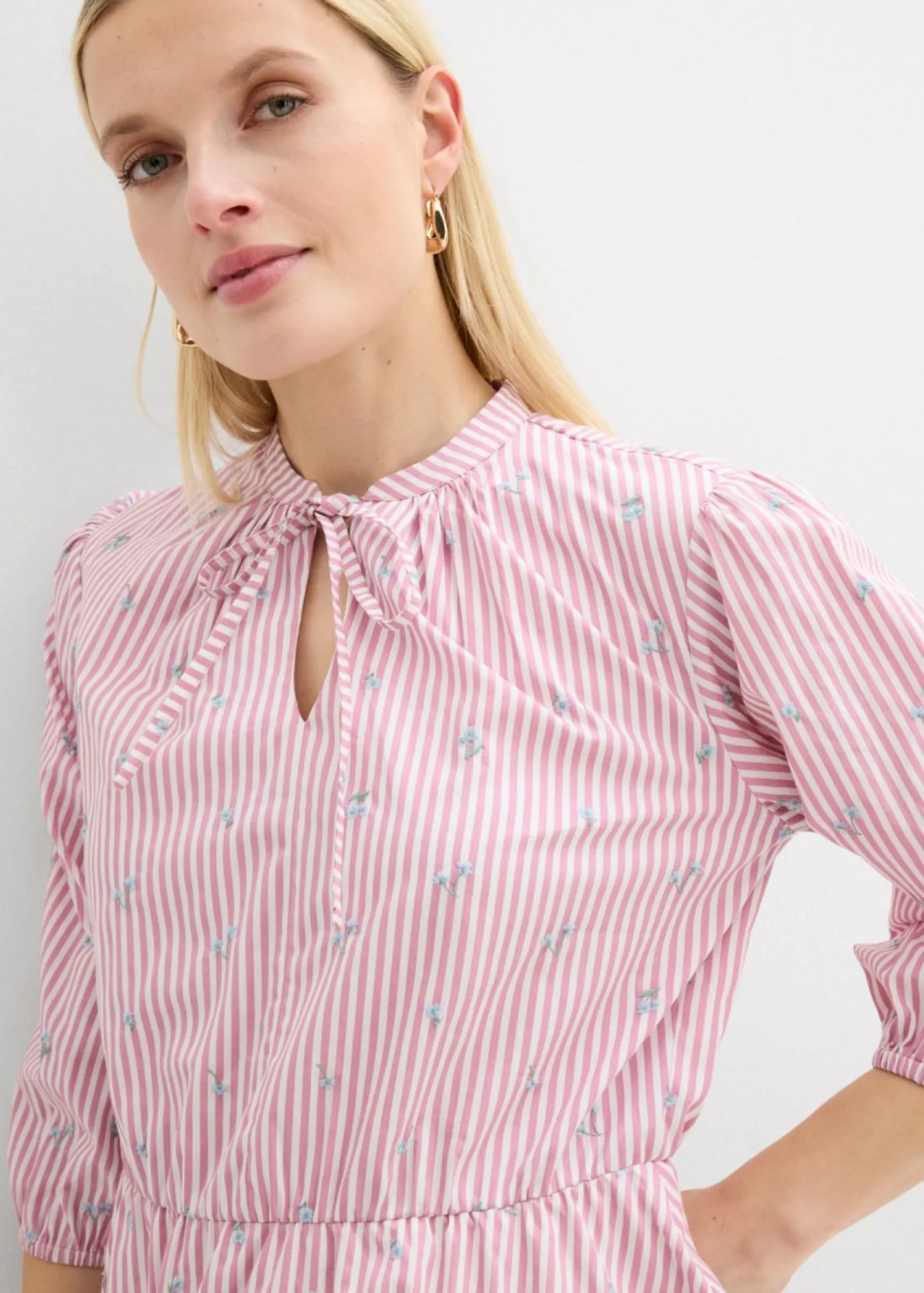 bonprix bonprix Vestido corto de algodón puro malva-blanco con rayas