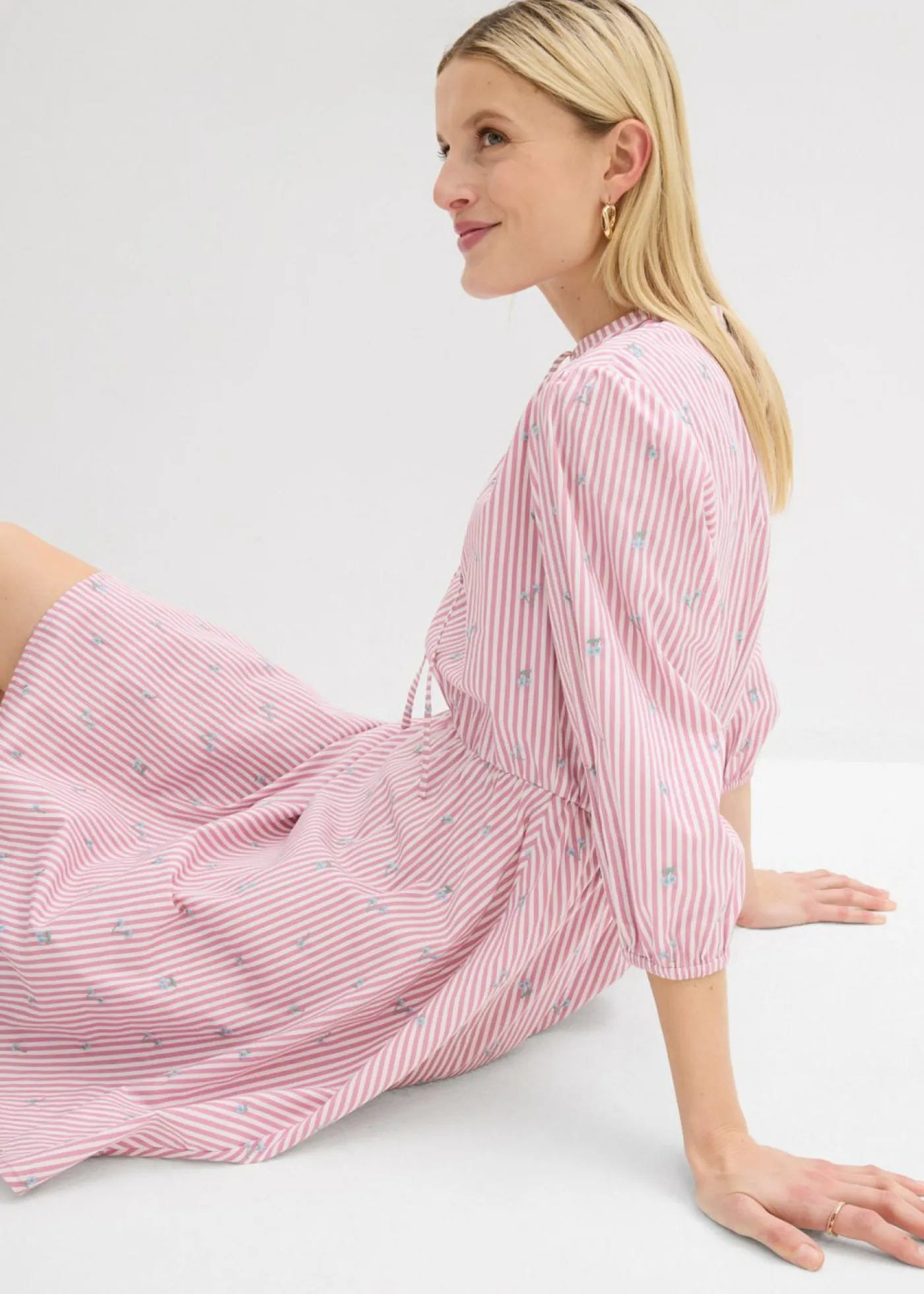 bonprix bonprix Vestido corto de algodón puro malva-blanco con rayas