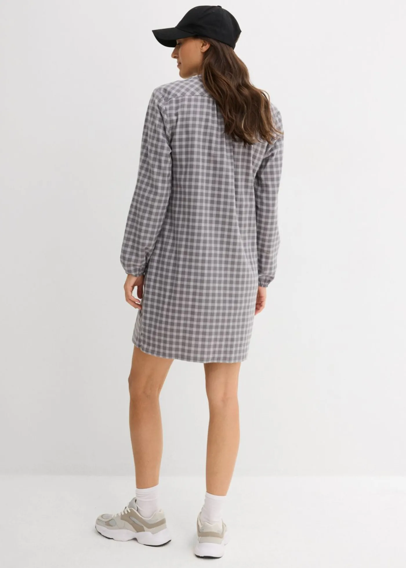 bonprix bonprix Vestido corto de algodón puro gris ahumado-gris sombra a cuadros Sale