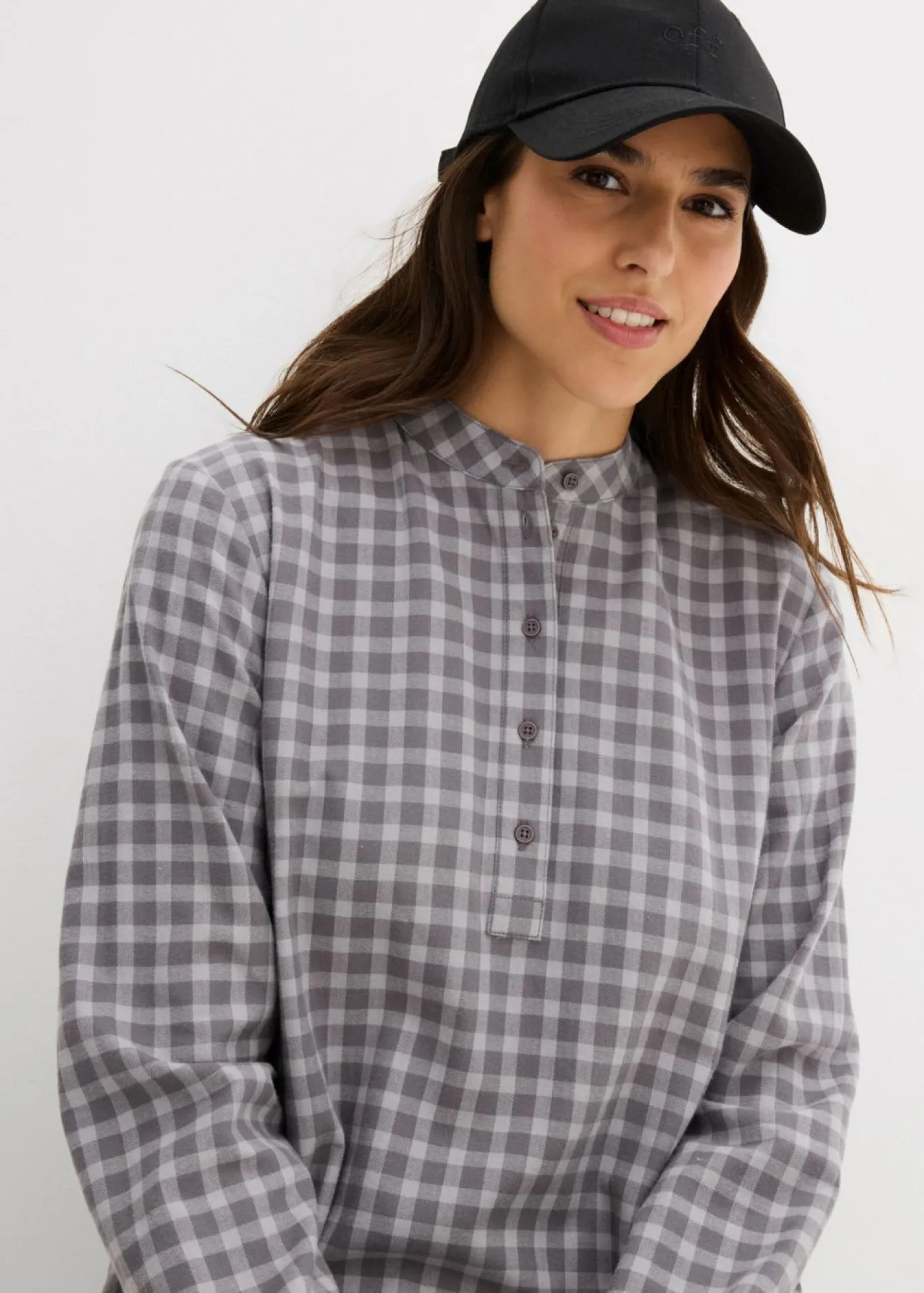 bonprix bonprix Vestido corto de algodón puro gris ahumado-gris sombra a cuadros Sale