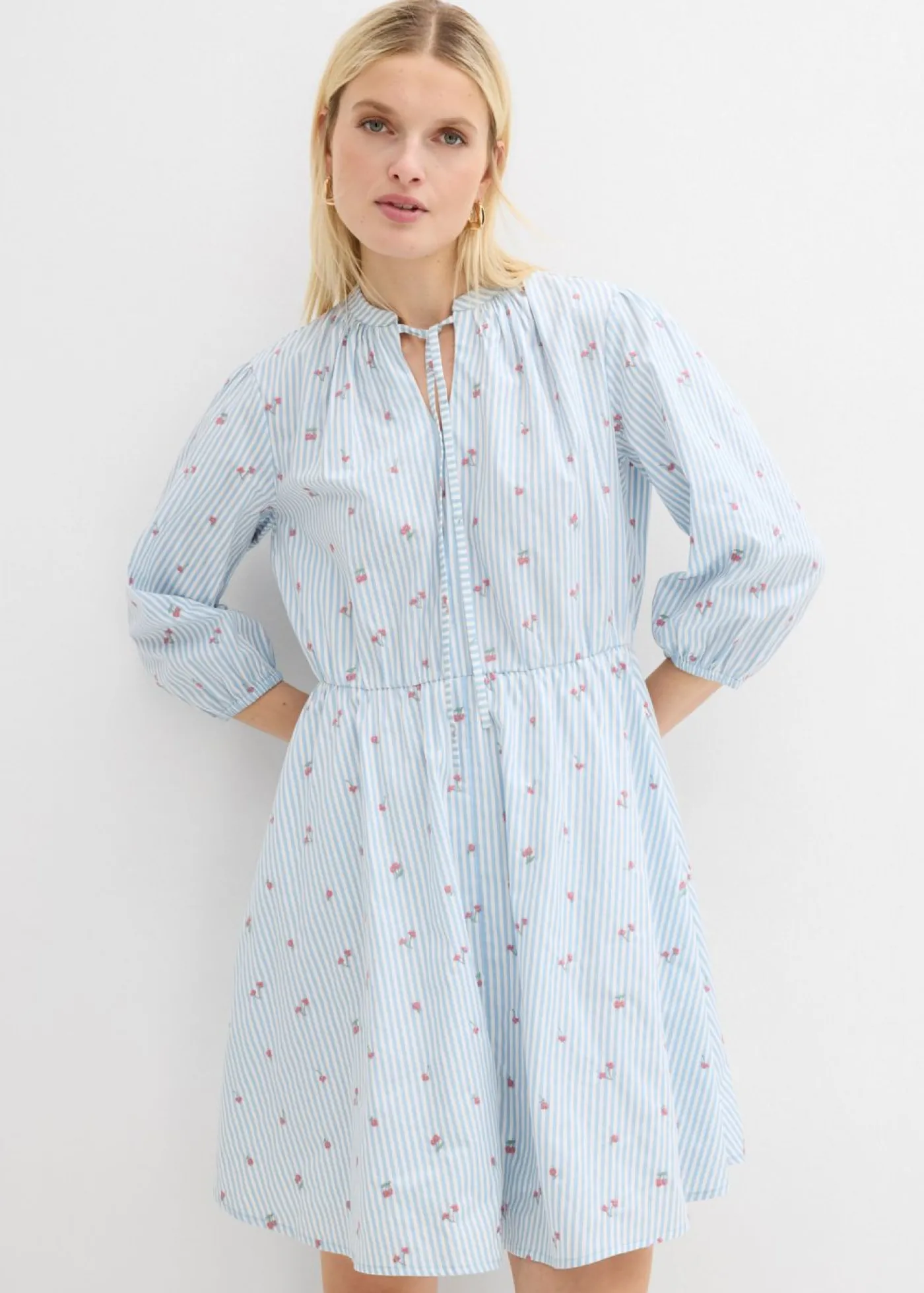 bonprix bonprix Vestido corto de algodón puro azul claro/blanco con rayas Outlet
