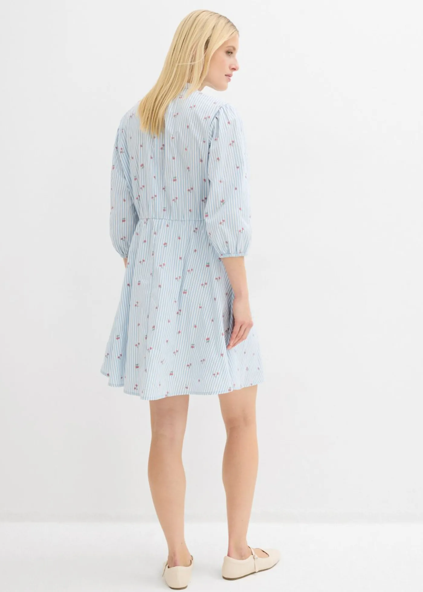 bonprix bonprix Vestido corto de algodón puro azul claro/blanco con rayas Outlet