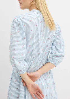 bonprix bonprix Vestido corto de algodón puro azul claro/blanco con rayas Outlet