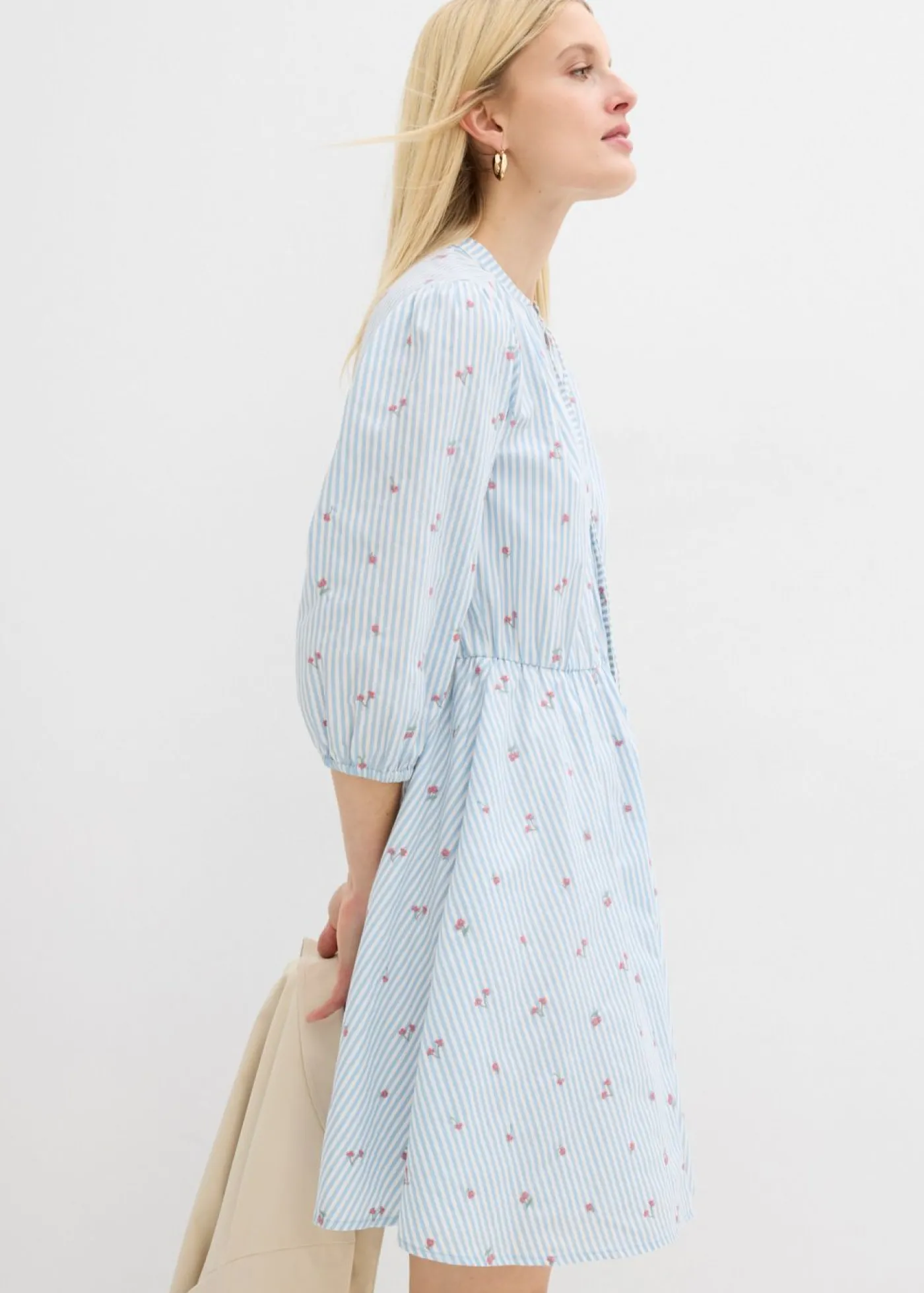 bonprix bonprix Vestido corto de algodón puro azul claro/blanco con rayas Outlet