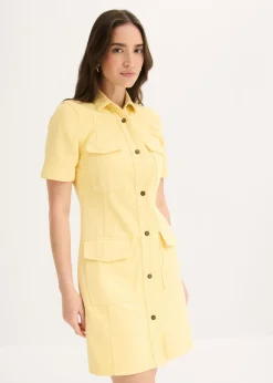 bonprix bonprix Vestido corto de algodón puro Amarillo claro New