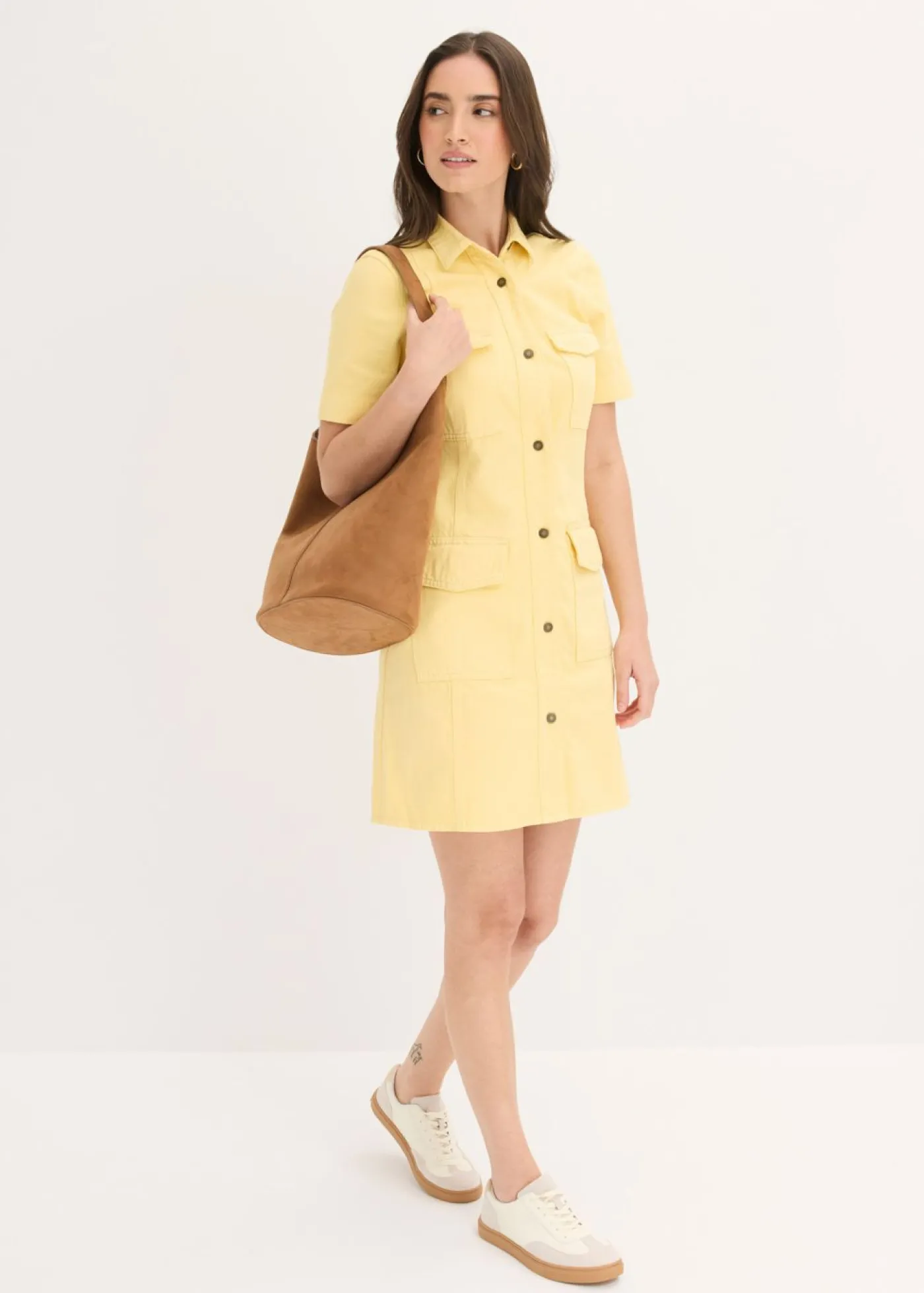 bonprix bonprix Vestido corto de algodón puro Amarillo claro New