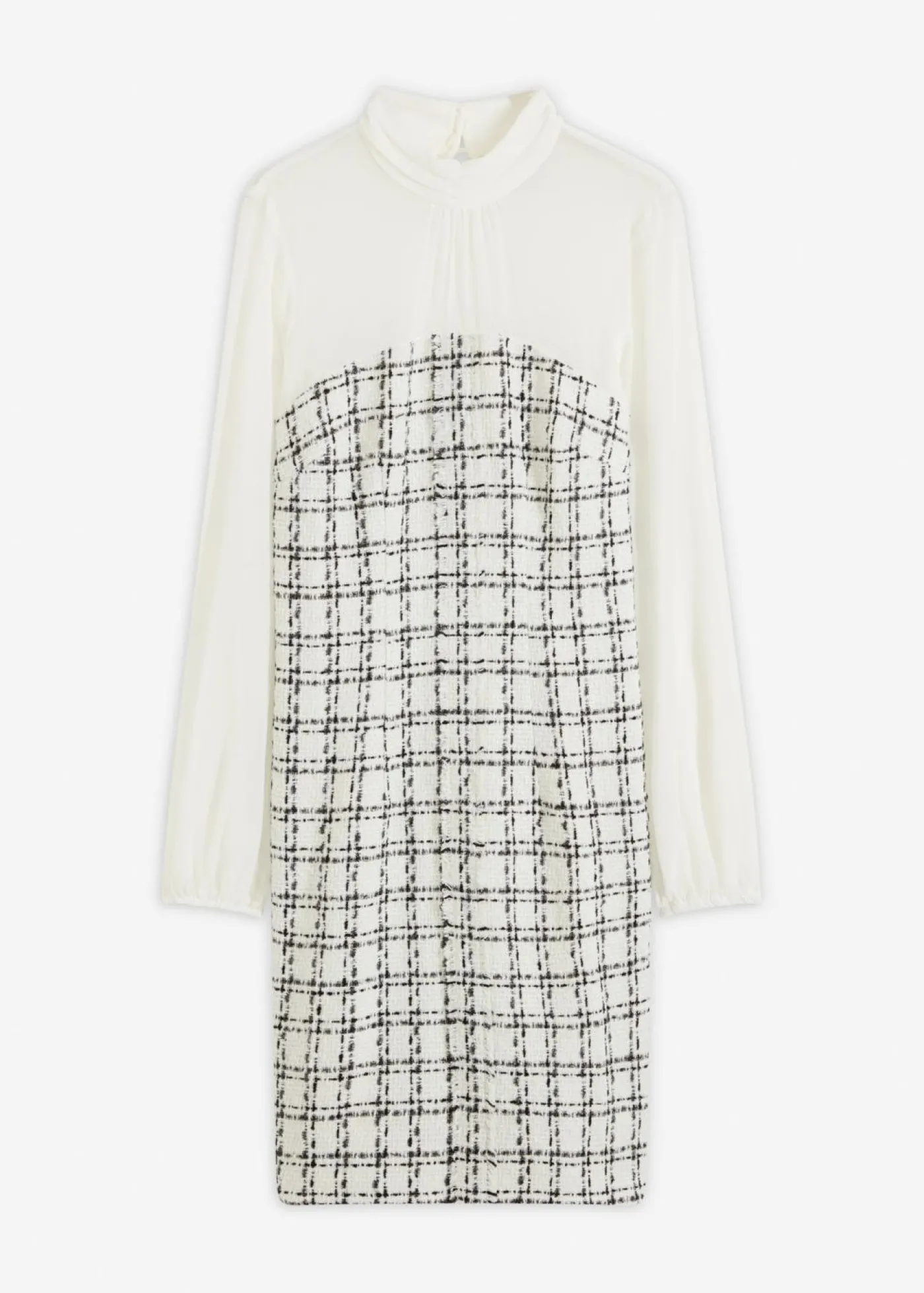 bonprix bonprix Vestido corto de bouclé con mangas de gasa blanco-negro a cuadros Online