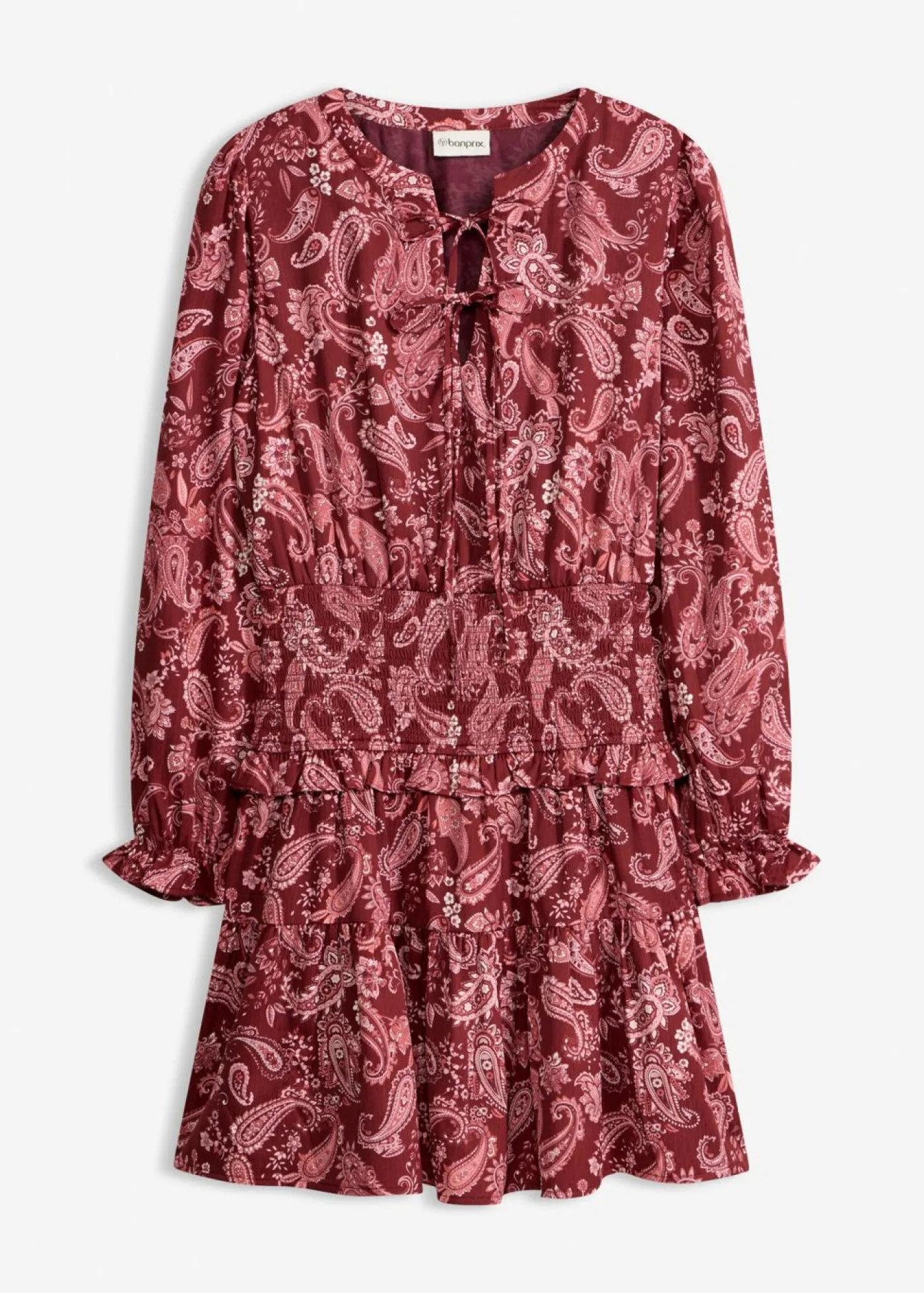 bonprix bonprix Vestido corto de crepé estructurado Rojo rubí paisley Outlet