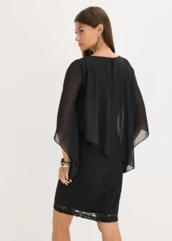 bonprix bonprix Vestido corto de encaje con capa de gasa fina Negro Hot