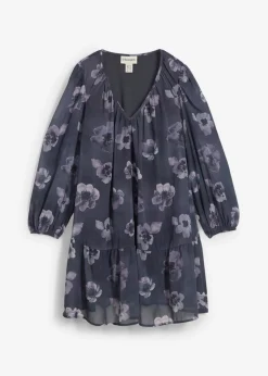 bonprix bonprix Vestido corto de gasa gris oscuro con flores