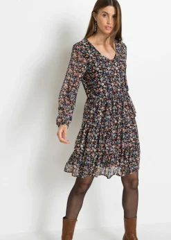 bonprix bonprix Vestido corto de malla Negro de flores Clearance
