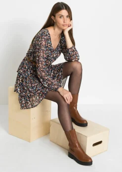 bonprix bonprix Vestido corto de malla Negro de flores Clearance