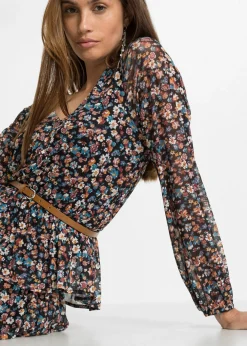 bonprix bonprix Vestido corto de malla Negro de flores Clearance