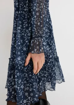bonprix bonprix Vestido corto de malla fina Azul oscuro-blanco de flores New