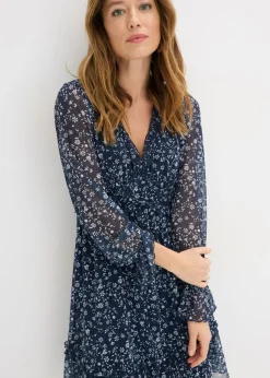 bonprix bonprix Vestido corto de malla fina Azul oscuro-blanco de flores New