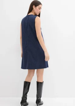 bonprix bonprix Vestido corto de mezcla de viscosa con raya diplomática azul marino-blanco rayas verticales Outlet
