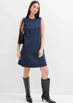 bonprix bonprix Vestido corto de mezcla de viscosa con raya diplomática azul marino-blanco rayas verticales Outlet
