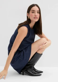 bonprix bonprix Vestido corto de mezcla de viscosa con raya diplomática azul marino-blanco rayas verticales Outlet
