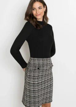 bonprix bonprix Vestido corto de mezcla de viscosa fluida Negro-blanco a cuadros Outlet