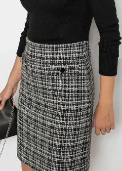 bonprix bonprix Vestido corto de mezcla de viscosa fluida Negro-blanco a cuadros Outlet
