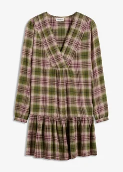 bonprix bonprix Vestido corto de mezcla de algodón Verde/oliva de cuadros Discount