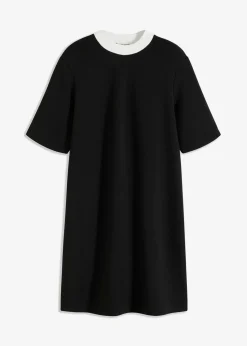 bonprix bonprix Vestido corto de neopreno con cuello alto Negro-blanco lana New
