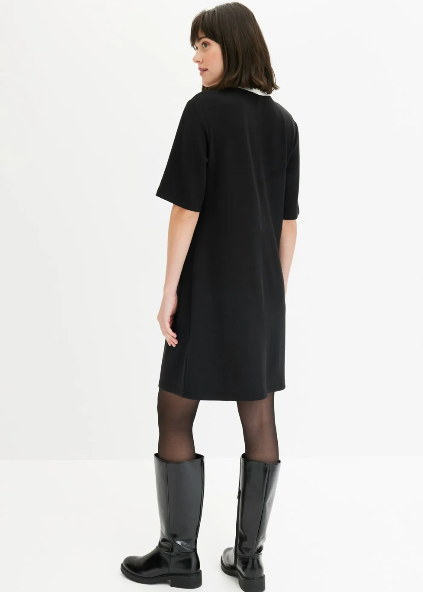 bonprix bonprix Vestido corto de neopreno con cuello alto Negro-blanco lana New