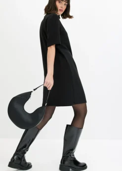 bonprix bonprix Vestido corto de neopreno con cuello alto Negro-blanco lana New