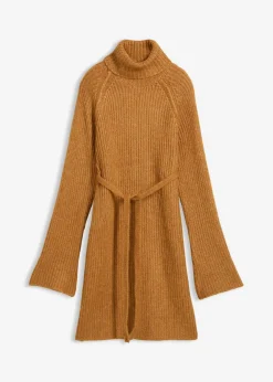 bonprix bonprix Vestido corto de punto acanalado con cuello vuelto Avellana Best