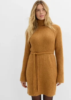 bonprix bonprix Vestido corto de punto acanalado con cuello vuelto Avellana Best