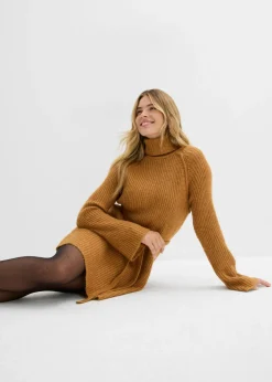 bonprix bonprix Vestido corto de punto acanalado con cuello vuelto Avellana Best