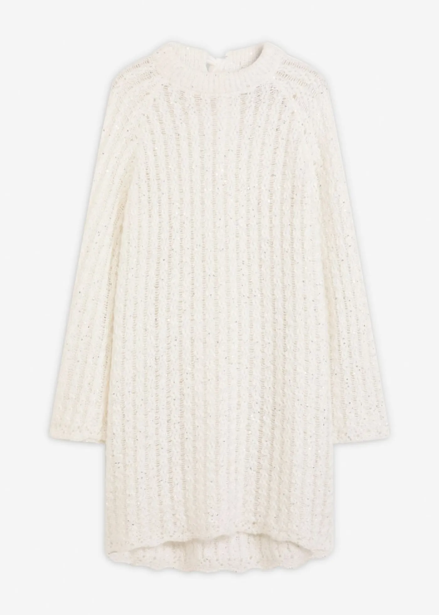 bonprix bonprix Vestido corto de punto con lazo de satén y ligeras transparencias Blanco lana Online