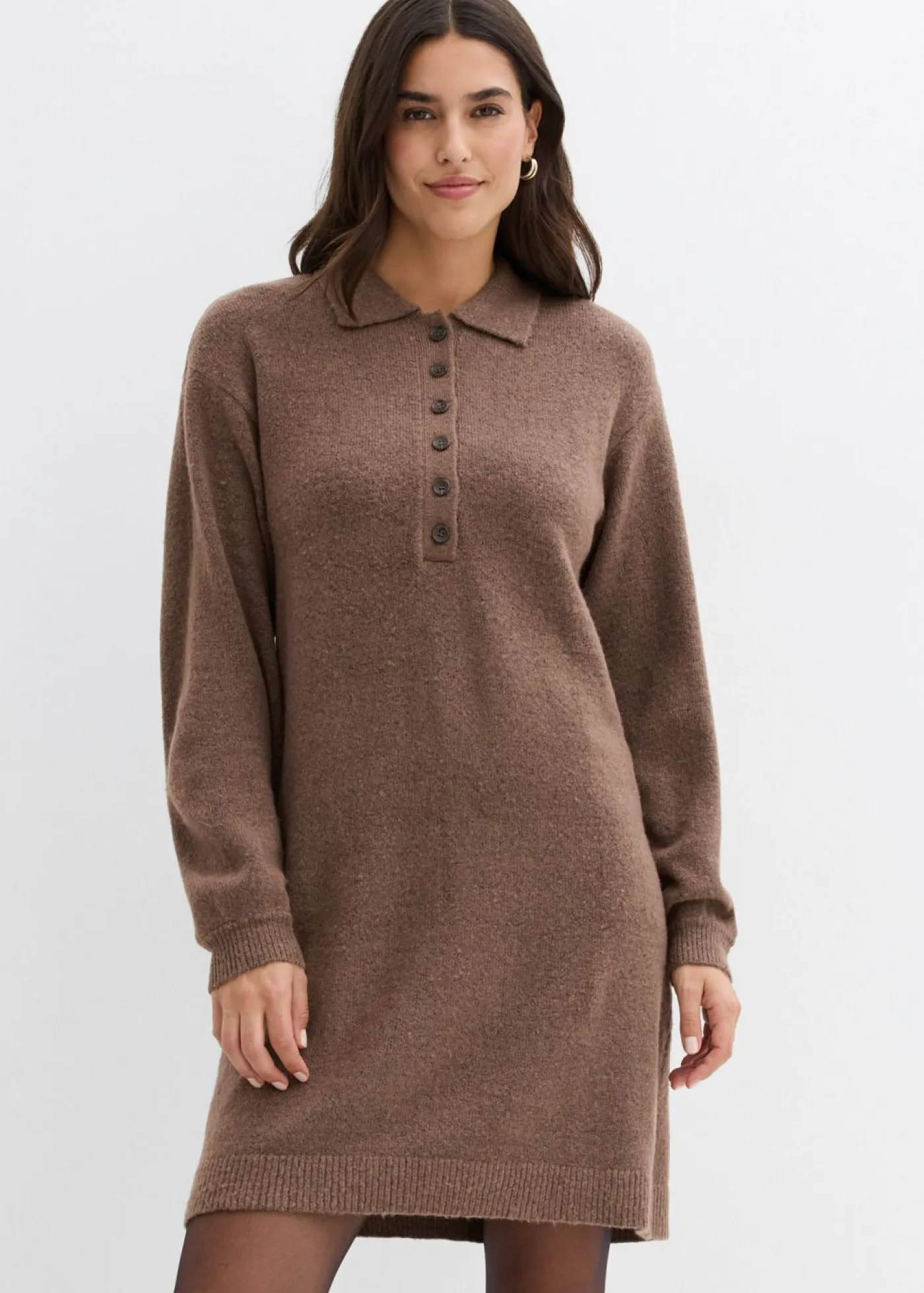 bonprix bonprix Vestido corto de punto con botones marrón arcilla Clearance