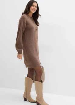 bonprix bonprix Vestido corto de punto con botones marrón arcilla Clearance