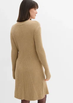 bonprix bonprix Vestido corto de punto de suave mezcla de viscosa Caqui claro New