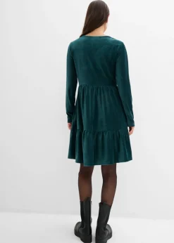 bonprix bonprix Vestido corto de terciopelo elástico Verde intenso Clearance