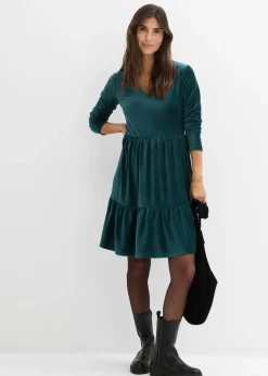 bonprix bonprix Vestido corto de terciopelo elástico Verde intenso Clearance