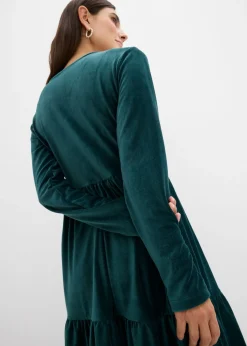 bonprix bonprix Vestido corto de terciopelo elástico Verde intenso Clearance